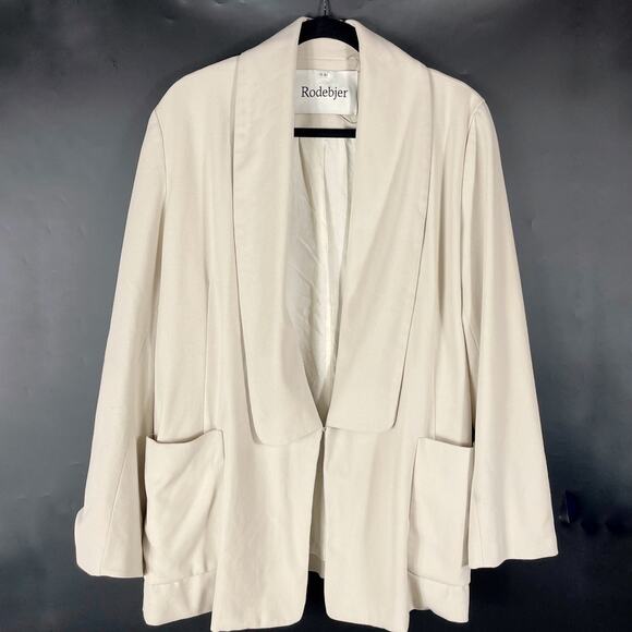 Rodebjer Idalia Blazer Beige Oversized Open Front Relaxed Shawl Collar Sz M - Picture 6 of 13